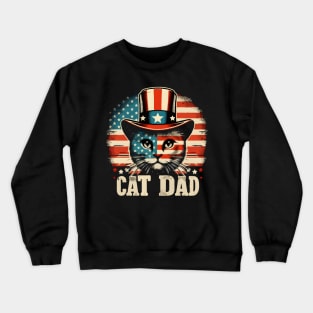 Cat American Flag USA Cat Dad Patriotic 4th Of July Gift Crewneck Sweatshirt